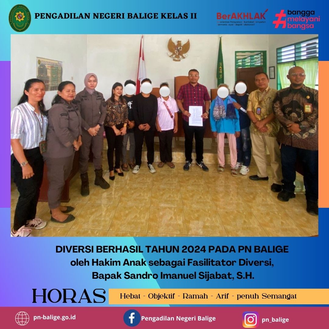 DIVERSI BERHASIL TAHUN 2024 PADA PENGADILAN NEGERI BALIGE DIVERSI BERHASIL TAHUN 2024 PADA PENGADILAN NEGERI BALIGE